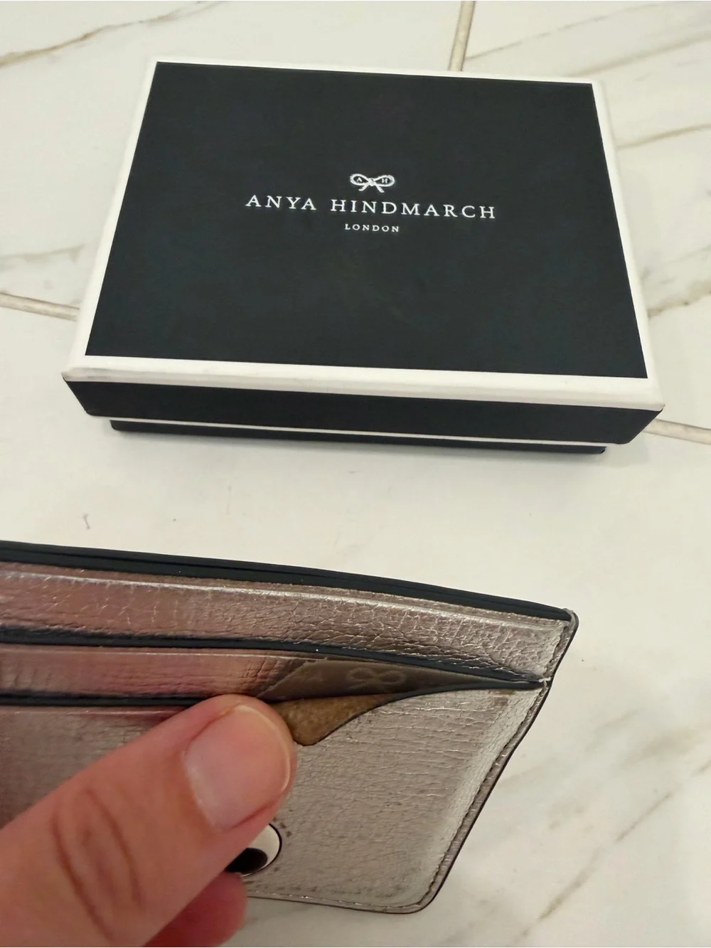 Anya Hindmarch - Silver Googly Eyes Card Holder in Box